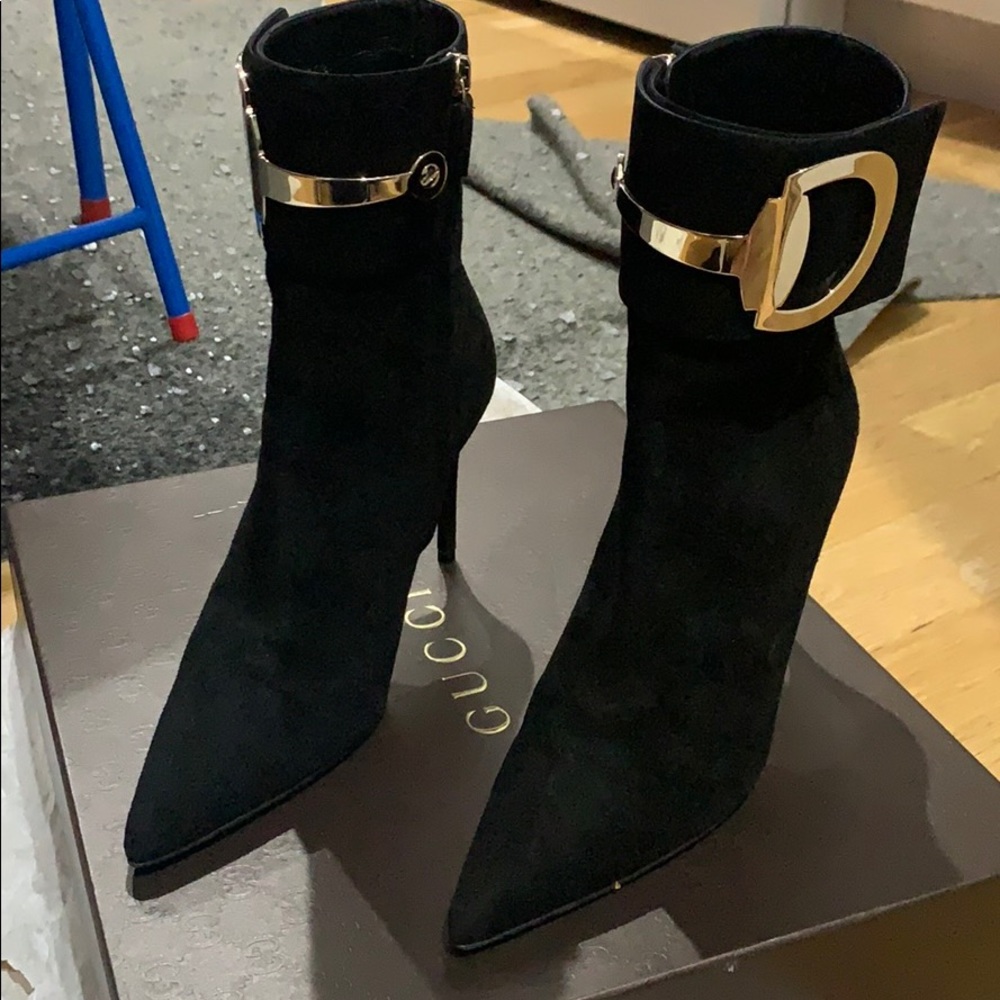 Gucci Black Rooney Horsebit Ankle Suede Boots